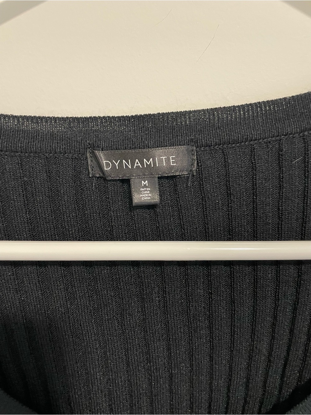 Dynamite Black Ribbed Button-Front Long Sleeve Top - Picture 2 of 2
